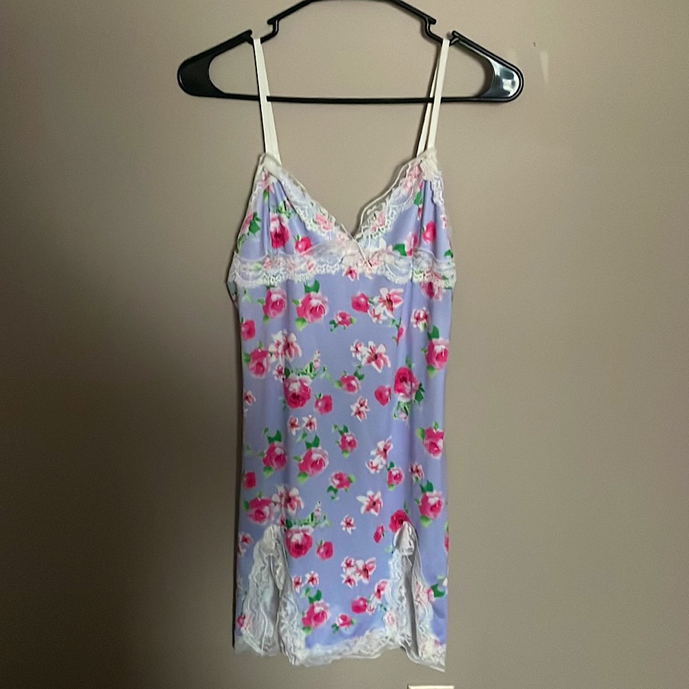 purple shein dress with pink flowers. size small.